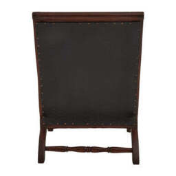 Inca Genuine Black Leather and Teak Lounge Chair with Footstool - thumbnail 6
