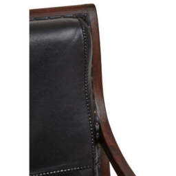 Inca Black Leather and Teak Wood Lounge Chair with Footstool - thumbnail 6