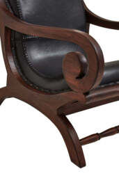 Inca Black Leather and Teak Wood Lounge Chair with Footstool - thumbnail 4
