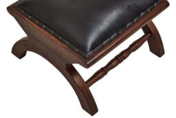 Inca Black Leather and Teak Wood Lounge Chair with Footstool - thumbnail 3
