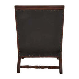 Inca Black Leather and Teak Wood Lounge Chair with Footstool - thumbnail 5