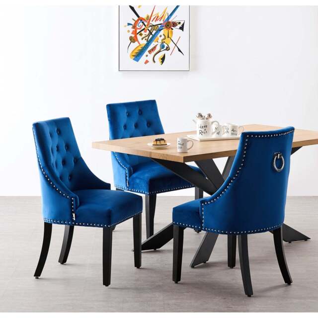 Windsor Duke Lux Dining Set - An Oak Table with Set of 4 Dining Chairs - Blue