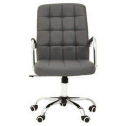 Grey Leather Effect and Chrome Home Office Chair - Brent - thumbnail 2