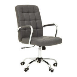 Grey Leather Effect and Chrome Home Office Chair - Brent - thumbnail 4