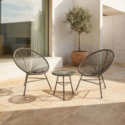 Grey 3 Piece Rattan Patio Set - Miami - thumbnail 1