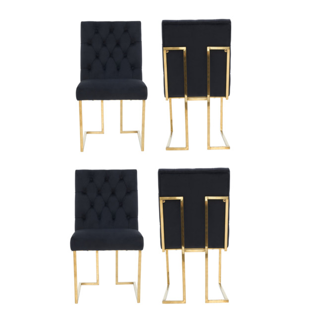 Siena Tufted Velvet Dining Chair – Gold Frame, Modern Luxury Accent - Black / Set of 4