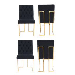 Siena Tufted Velvet Dining Chair – Gold Frame, Modern Luxury Accent - Black / Set of 4