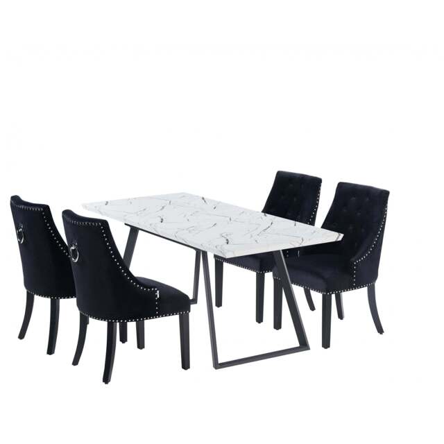 Windsor Toga Lux Dining Set - a White Table and Set of 4 Chairs - Black
