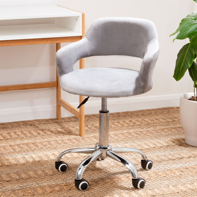 Fionna Grey Velvet Home Office Chair With Curved Back - image 1