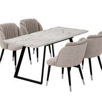 Milano Toga Extendable Dining Set - a White Extendable Dining Table & 4 Dining Chairs with Silver End Caps - Grey