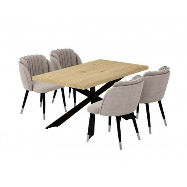 Milano Duke LUX Dining Set - a Oak Dining Table & 4 Dining Chairs with Silver End Caps - Gray