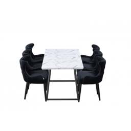 Toga Oxford LUX Dining Set - Toga Extendable White Dining Table w/ a Set of 6 Oxford LUX Velvet Dining Chairs - Black