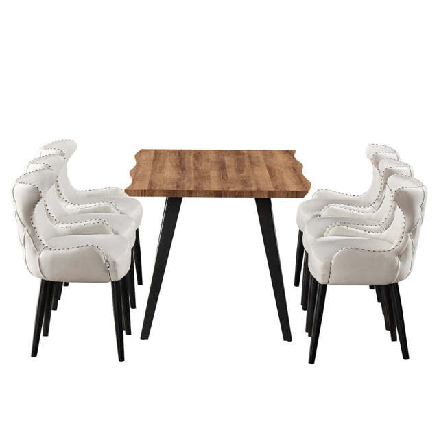 Oxford Rocco LUX 7PCs Dining Set includes an Oak Dining Table and Set of 6 Dining Chairs - cream