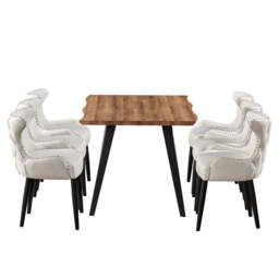 Oxford Rocco LUX 7PCs Dining Set includes an Oak Dining Table and Set of 6 Dining Chairs - cream