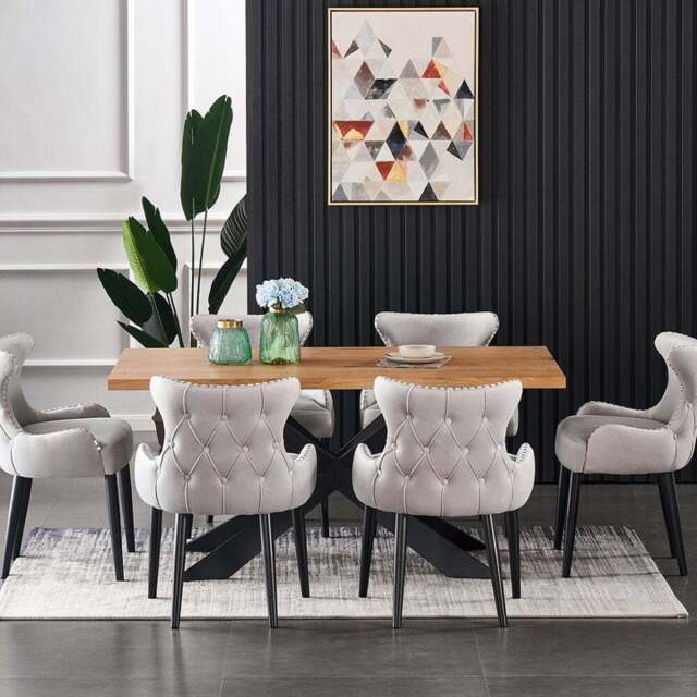Oxford Duke LUX Dining Set, an Oak Table and Set of 6 Velvet Chairs - image 1