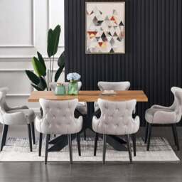 Oxford Duke LUX Dining Set, an Oak Table and Set of 6 Velvet Chairs