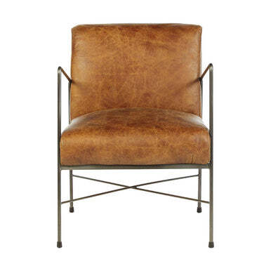 Hoxton Light Brown Genuine Leather and Iron Lounge Chair - image 1