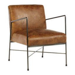 Hoxton Light Brown Genuine Leather and Iron Lounge Chair - thumbnail 2