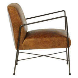 Hoxton Light Brown Genuine Leather and Iron Lounge Chair - thumbnail 3