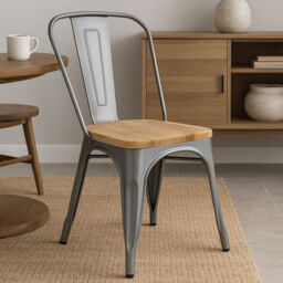 Aldgate Silver Chair in Powder Coated  Metal and Wood - thumbnail 2