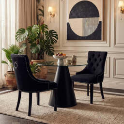 Kensington Townhouse Black Linen Studded Dining Chair - thumbnail 1