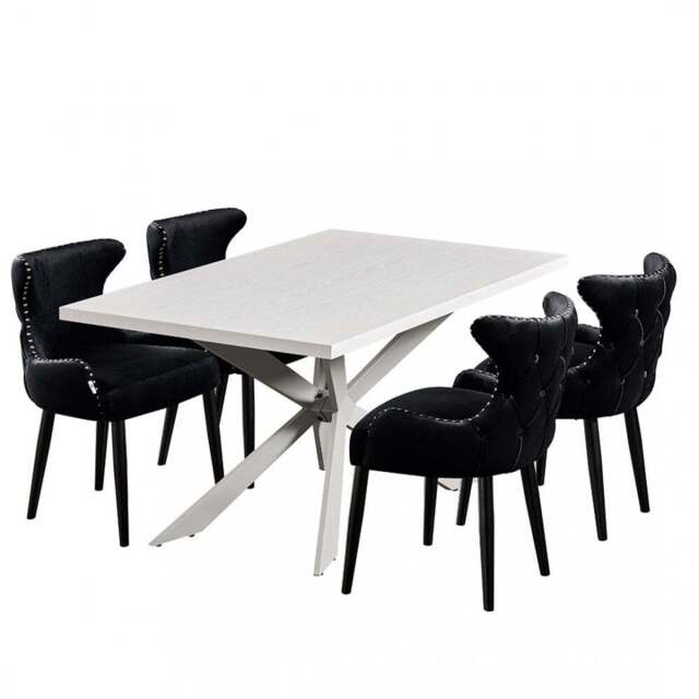 Oxford Duke LUX Dining Set, a Table and Chairs Set of 4, White - Black