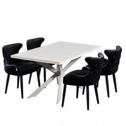 Oxford Duke LUX Dining Set, a Table and Chairs Set of 4, White - Black