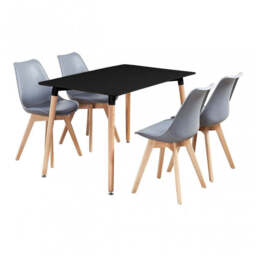 Black Halo Dining Table & Set of 4 Jamie Lorenzo Tulip chairs with Padded Seat - Gray