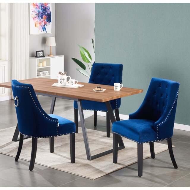 Windsor Toga Lux Dining Set - a Brown Table and Set of 6 Chairs - Blue