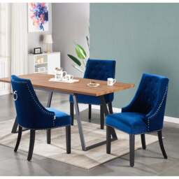 Windsor Toga Lux Dining Set - a Brown Table and Set of 6 Chairs - Blue