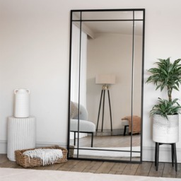 Aimi - Full Length Black Metal Rectangle Window Mirror - 180cm x 90cm - thumbnail 1