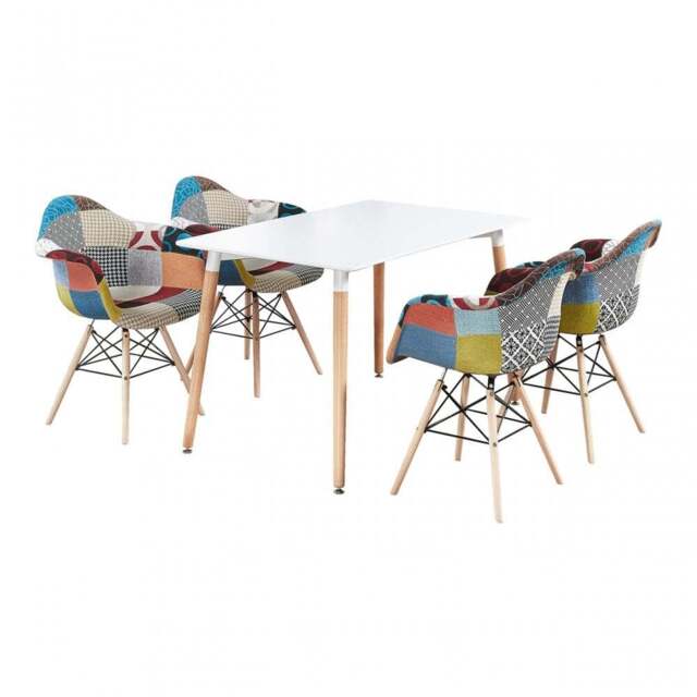 Patchwork Halo Dining Table Set with 4 Chairs - White