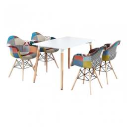 Patchwork Halo Dining Table Set with 4 Chairs - White
