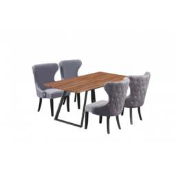 Toga Mayfair LUX Dining Set - Toga Extendable Walnut Dining Table w/ a Set of 4 Mayfair LUX Velvet Dining Chairs - Dark Grey
