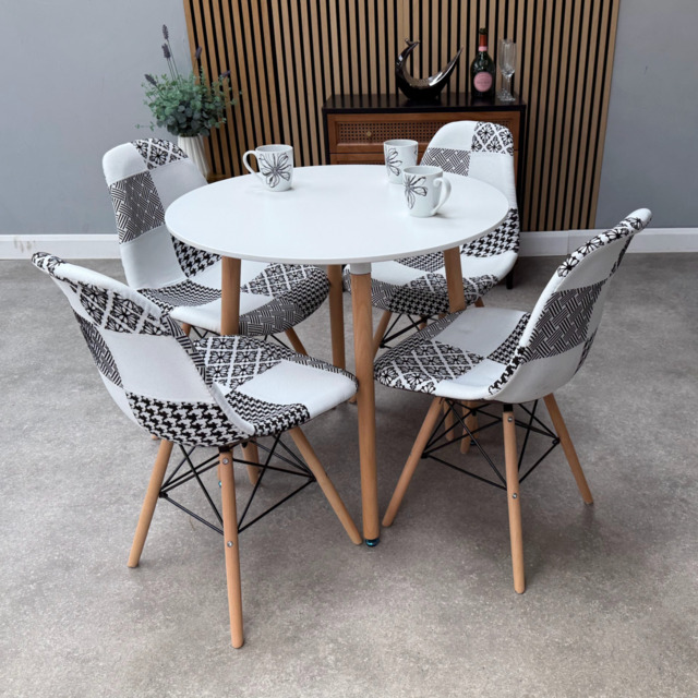 Patchwork Halo Dining Table Set - Set of 4 Black and White Patchwork Tower Chairs & a Halo Dining Table - image 1