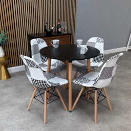 Patchwork Halo Dining Table Set - Set of 4  Black and White Patchwork Tower Chairs & a Halo Dining Table - thumbnail 3