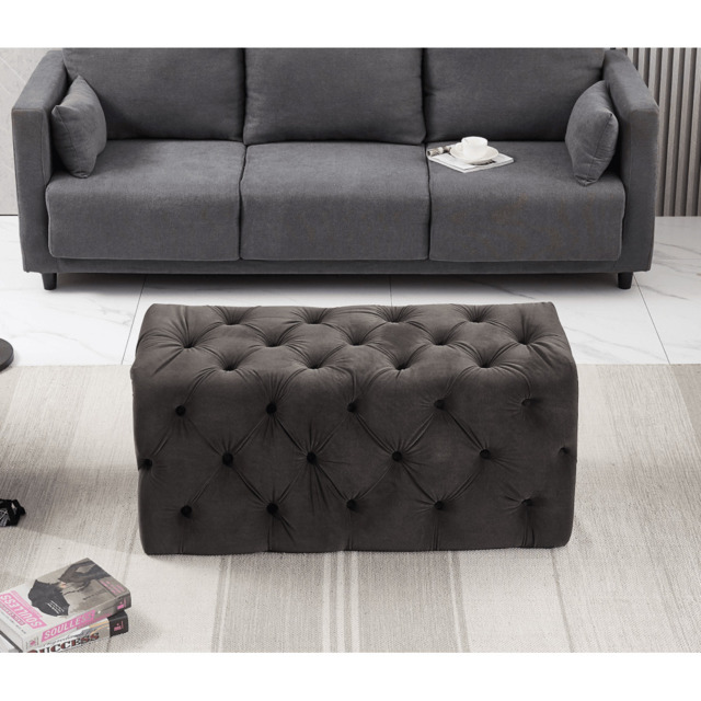 Melia Velvet Ottoman Bench - Charcoal