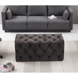 Melia Velvet Ottoman Bench - Charcoal