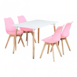 White Halo Dining Table & Set of 4 Lorenzo Jamie Tulip Dining Chairs with Padded Seat - Pink