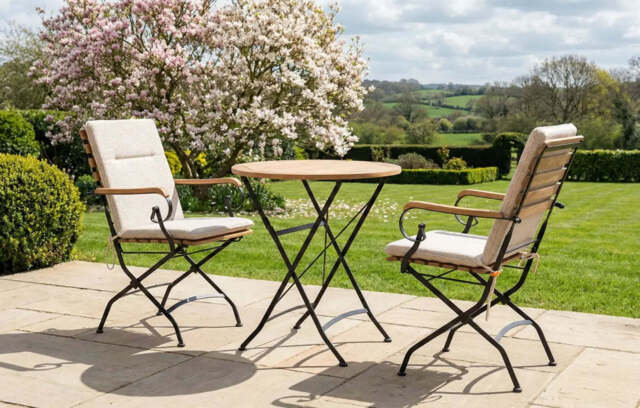 Sicily 2 Seater Teak and Wrought Iron Round 70cm Garden Dining Set - image 1