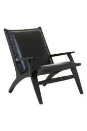 Kendari Black Leather and Teak Wood Chair with Stud Detail - thumbnail 3