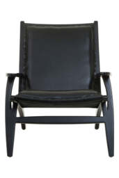 Kendari Black Leather and Teak Wood Chair with Stud Detail - thumbnail 2