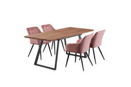 Camden Toga Brown LUX Dining Set with 4 Velvet Chairs - Pink