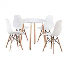 Eiffel Halo Round Dining Table Set with 4 Chairs - MDF Top, Plastic Chairs with Wooden Legs - thumbnail 1
