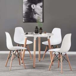 Eiffel Halo Round Dining Table Set with 4 Chairs - MDF Top, Plastic Chairs with Wooden Legs - thumbnail 2