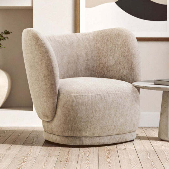 Delray Deep Stone Chenille Effect Curved Chair - image 1