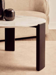 Palermo White Marble and Black Acacia Wood Large Round Coffee Table - thumbnail 5