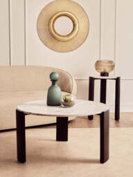Palermo White Marble and Black Acacia Wood Large Round Coffee Table - thumbnail 3