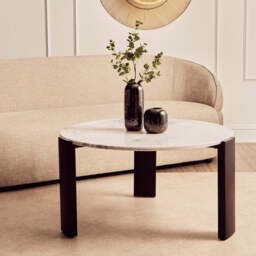 Palermo White Marble and Black Acacia Wood Large Round Coffee Table - thumbnail 1