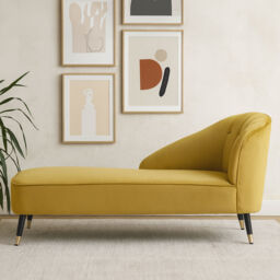 Mustard Velvet Right Hand Chaise Longue - Yvette - thumbnail 1